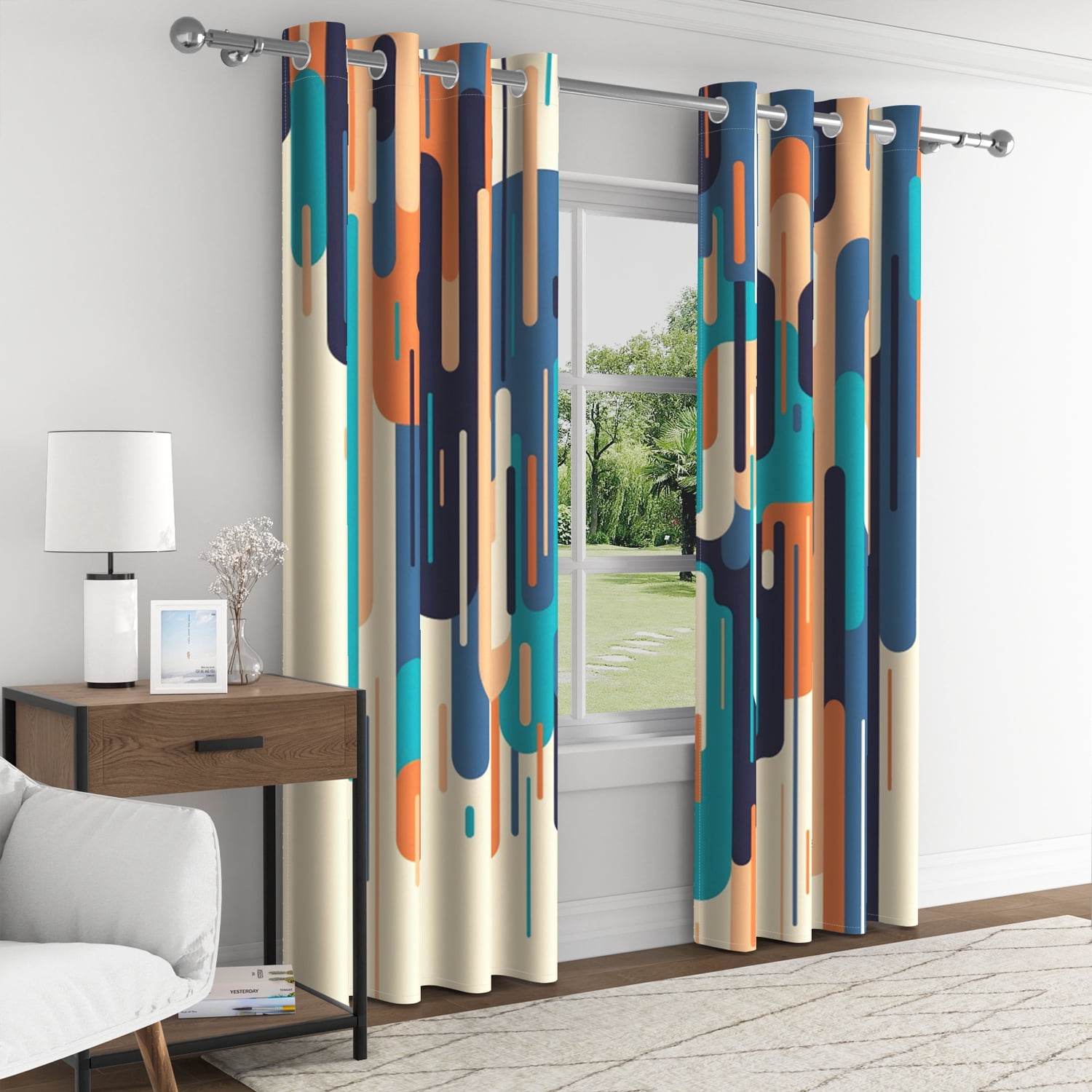 Aofoto Abstract Color Blackout Curtains , Ombre Grommet Top Window Curtains for Bedroom Living Room , 2 Panel , 52"x84"