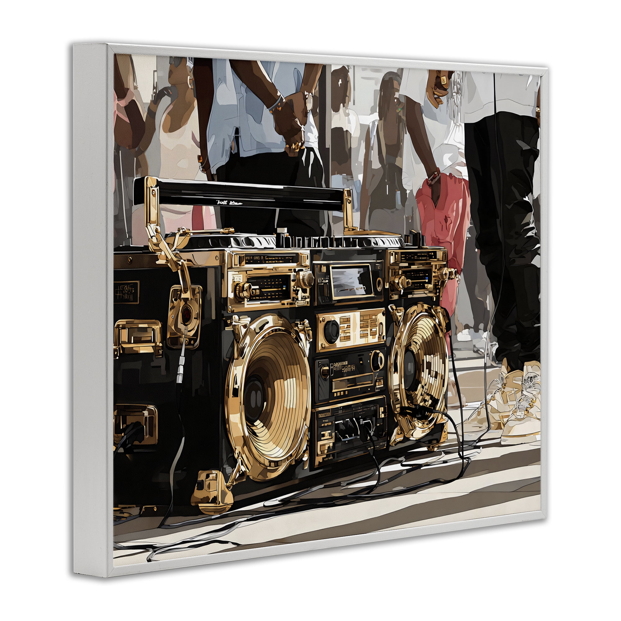 Stupell Industries Golden Stereo Hip Hop Beats White Framed Giclee Art, design by Franklyn Gregory