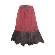 Mogul Women's Long Skirt Vintage Embroidered Elastic Waist Rayon Skirts