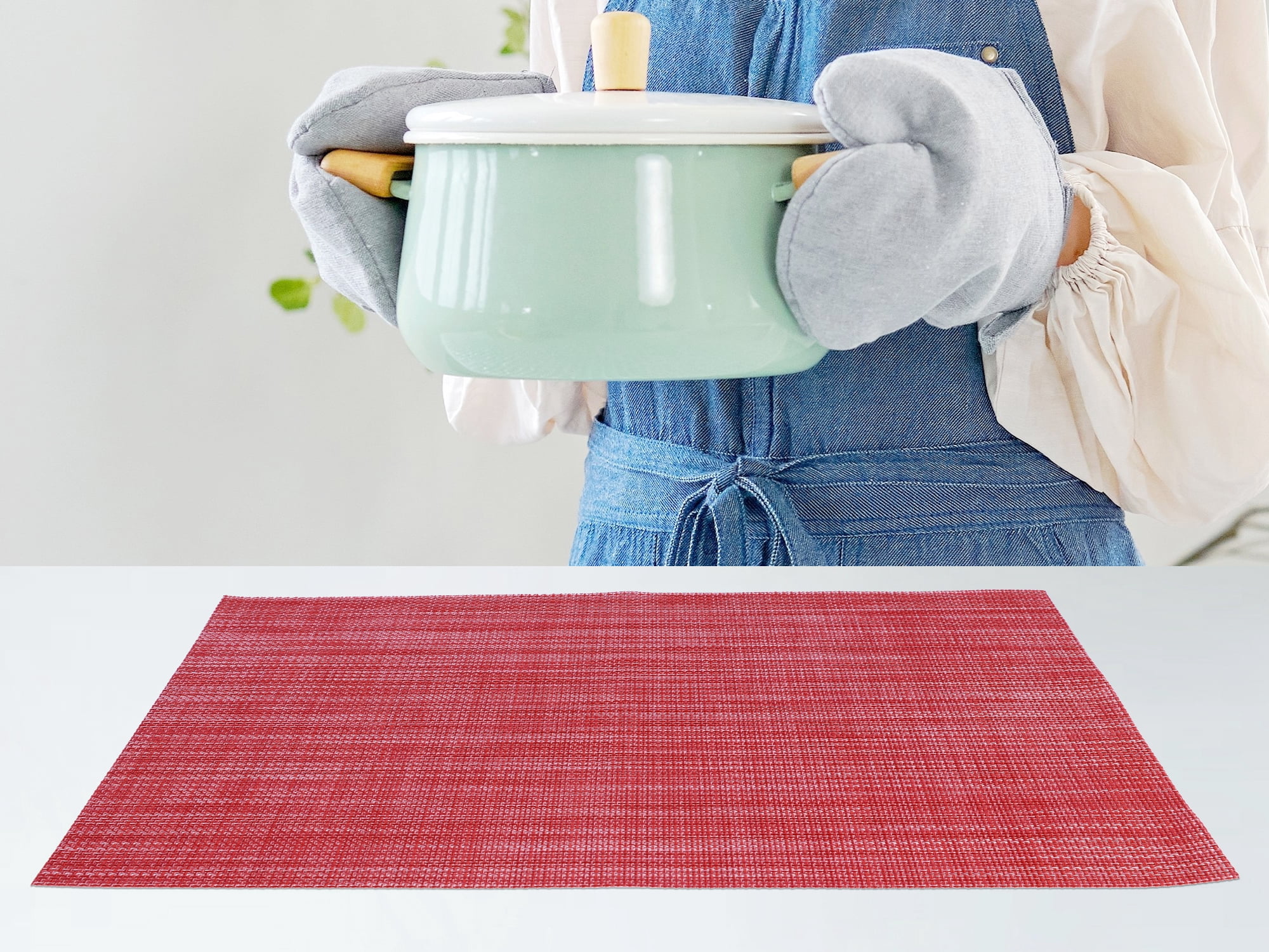 Unique Bargains 8 Pack Washable Placemats for Table Decor Wipeable Place Mat Red 18x12in