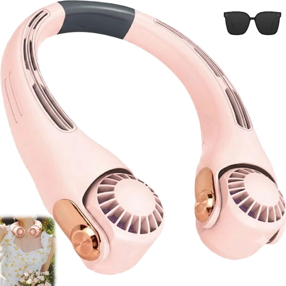 Neck Air Conditioner Fan, Bladeless Dual-Airflow Wearable Cooling Fan, Rechargeable 3 Speeds, Rotating Twistable, Ultra Quiet Portable Neck Cooler for Travel, Outdoor, Office, Sports