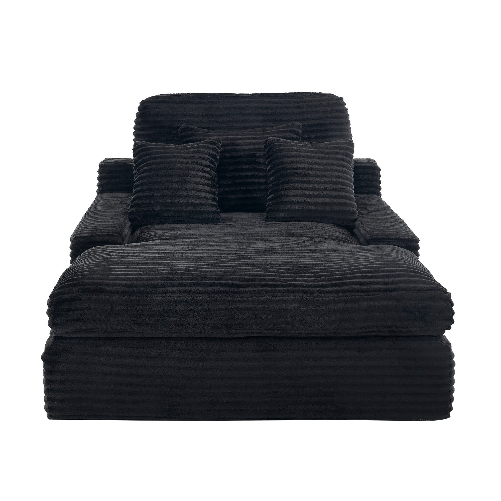 DEALTOPS Oversized Corduroy Chaise Lounge Sofa, 75.2" Upholstered Couch with Pillows for Living Room & Bedroom, Black