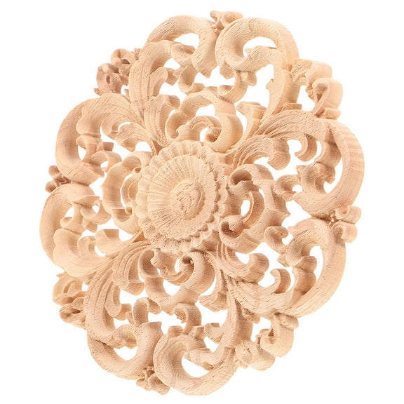 Wood Carved Onlay Applique Round Applique for Furniture and Home Decor Carved Wood Onlay for Unique Furniture Blank Wooden Carving Applique