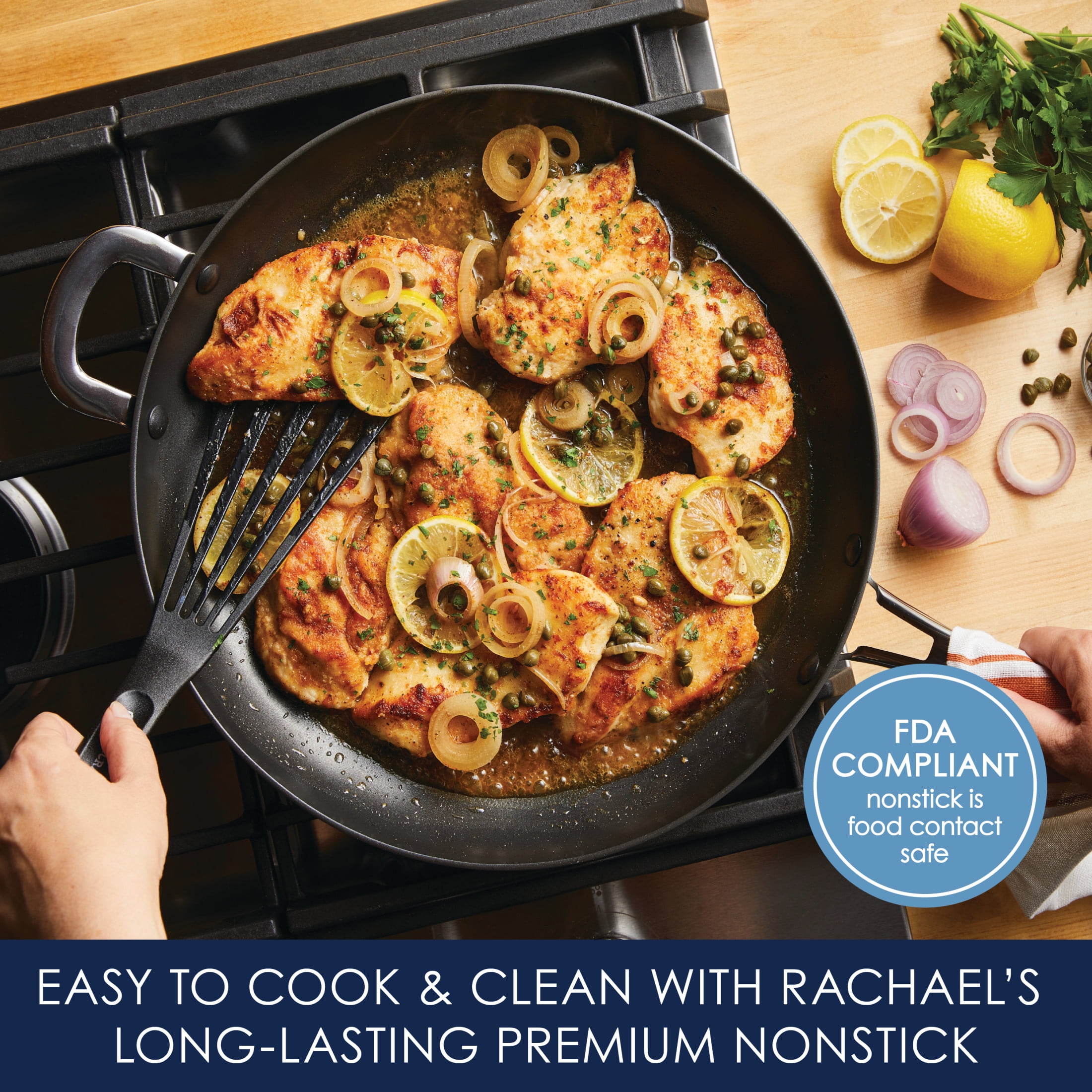Rachael Ray Cook + Create 14" Nonstick Frying Pan with Helper Handle, Black