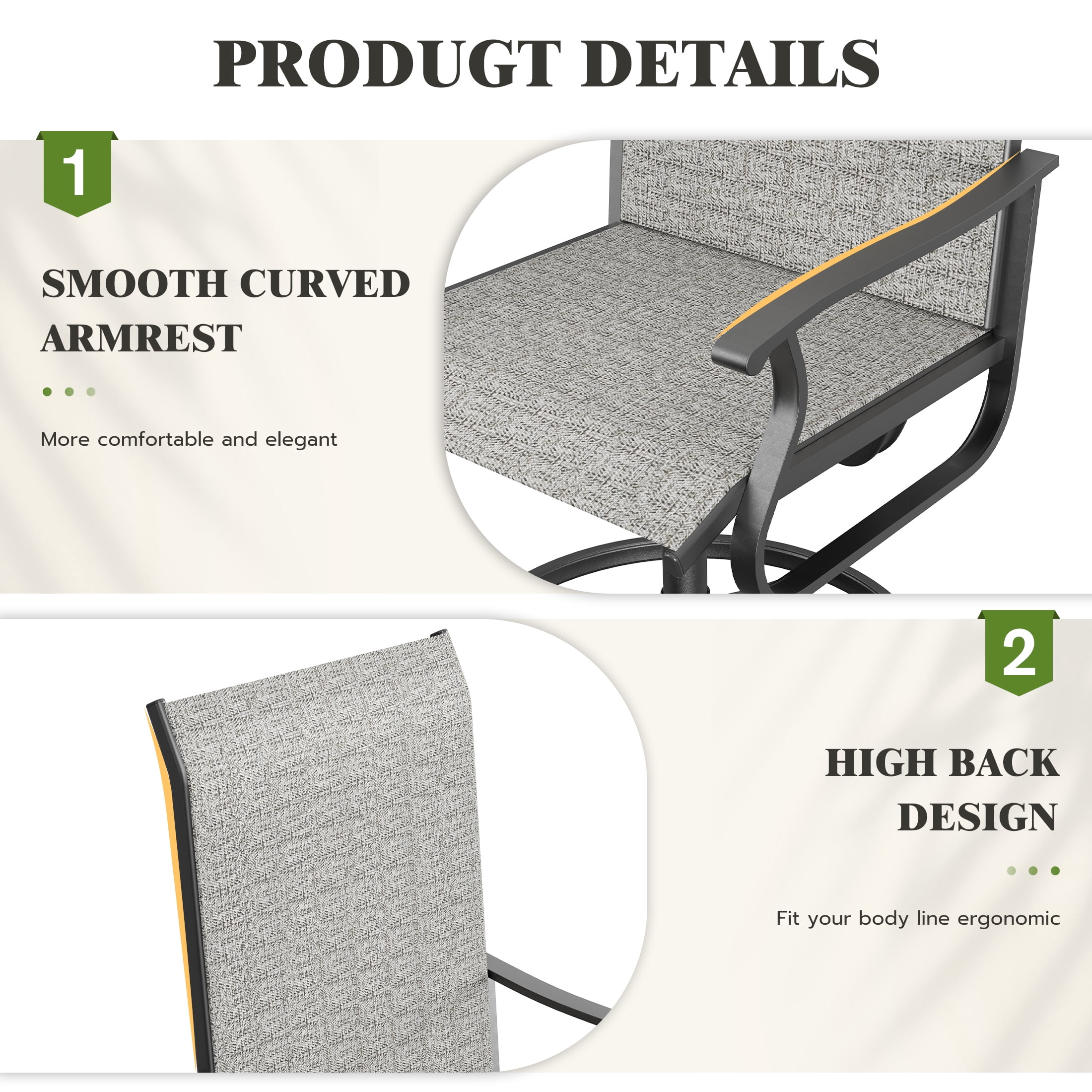 UDPATIO Outdoor Dining Chairs Set of 6, All Weather Swivel Patio Chairs, Outdoor Furniture for Backyard Deck, Light Grey