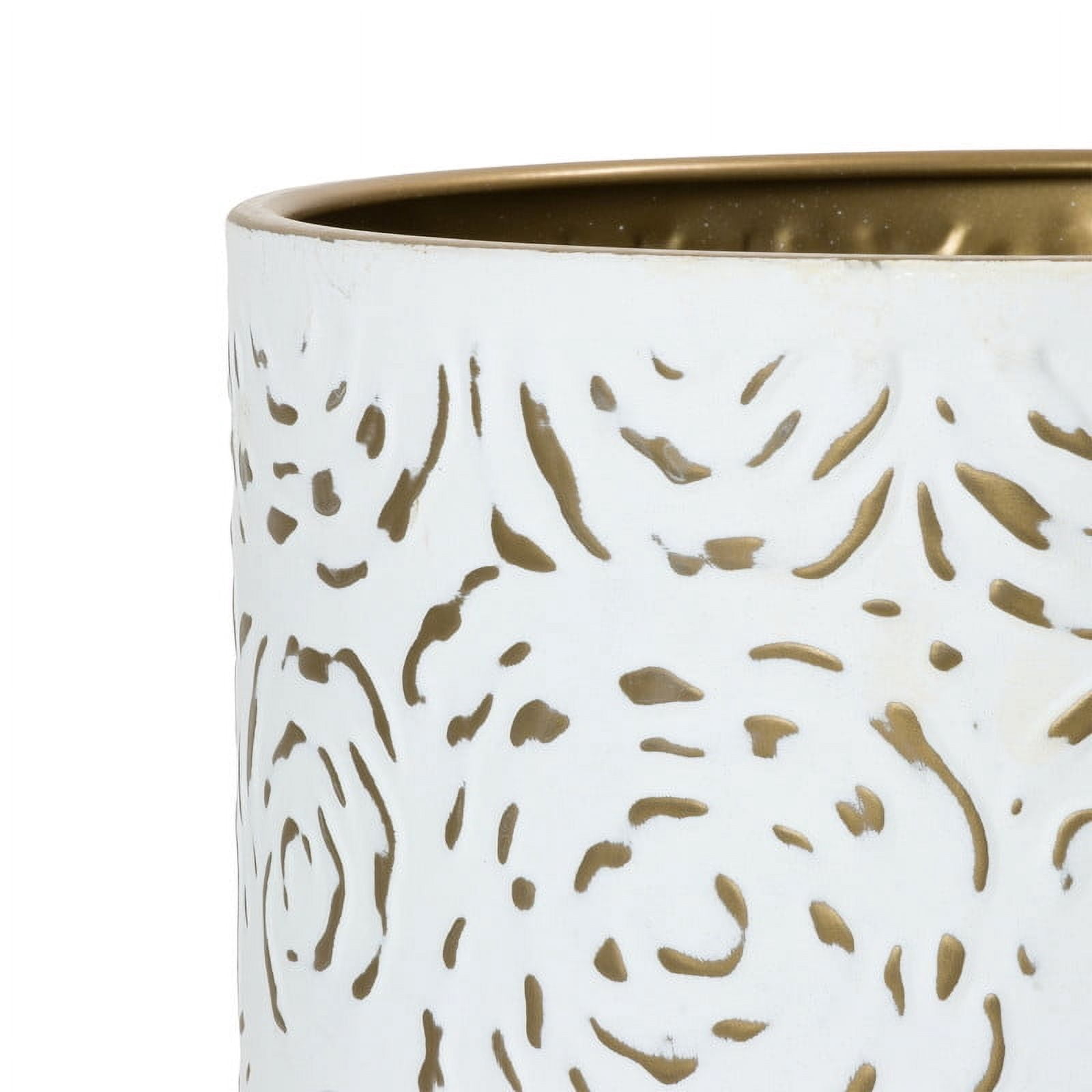 Floral Metal Planter Pot With 3-Leg Gold Metal Base - White & Gold - 15.75"H x 8.5"W