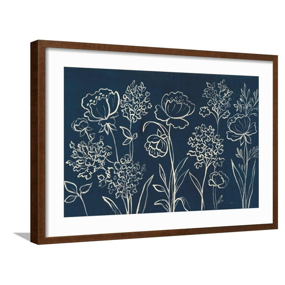Art.com Indigo Floral I Art Print by Silvia Vassileva, Brown Frame Wall Art, 29" x 21"