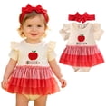 thumbnail image 2 of Karoyedx Baby Girl Summer Dress Newborn Infant Baby Girl Smocked Bubble Summer Short Sleeve Romper Dress Bow Onesie + Headband Red Size,12-18 Months, 2 of 8