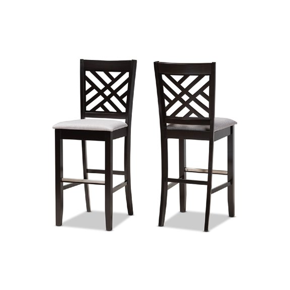 Baxton Studio Jason Modern and Contemporary Grey Fabric Upholstered and Espresso Brown Finished Wood 2-Piece Bar Stool