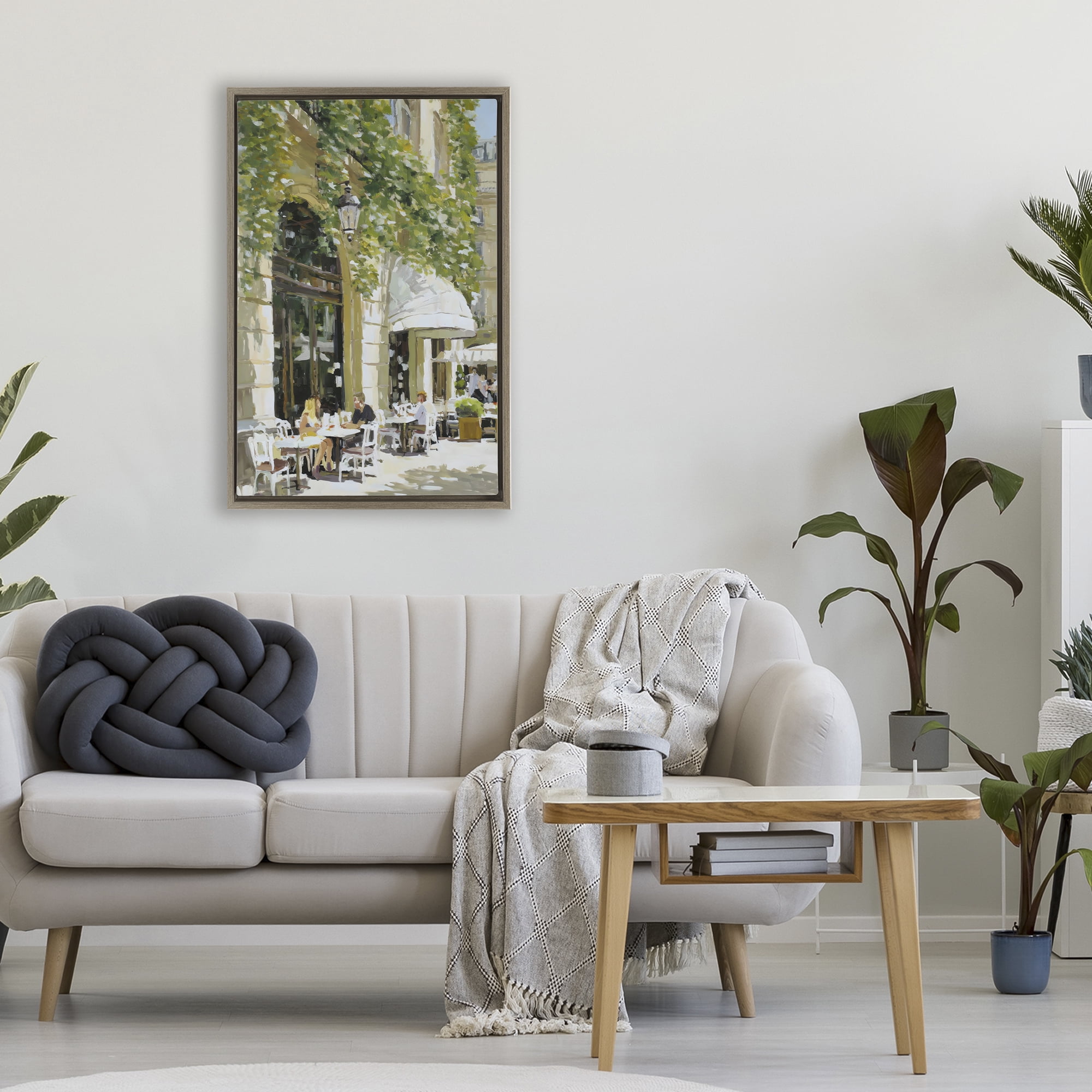 Stupell Industries Sunny Day Cafe Terrace Brown Framed Floater Canvas Wall Art, design by Petal Prints Design