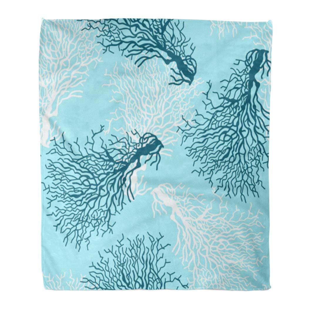 ASHLEIGH Throw Blanket 50x60 Inches Blue Life with Colorful Coral Reef