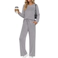 thumbnail image 2 of Fantaslook Two Piece Sets for Women Fall Travel Vacation Outfits Pleated Long Sleeve Lounge Sets Wide Leg Pants, 2 of 9