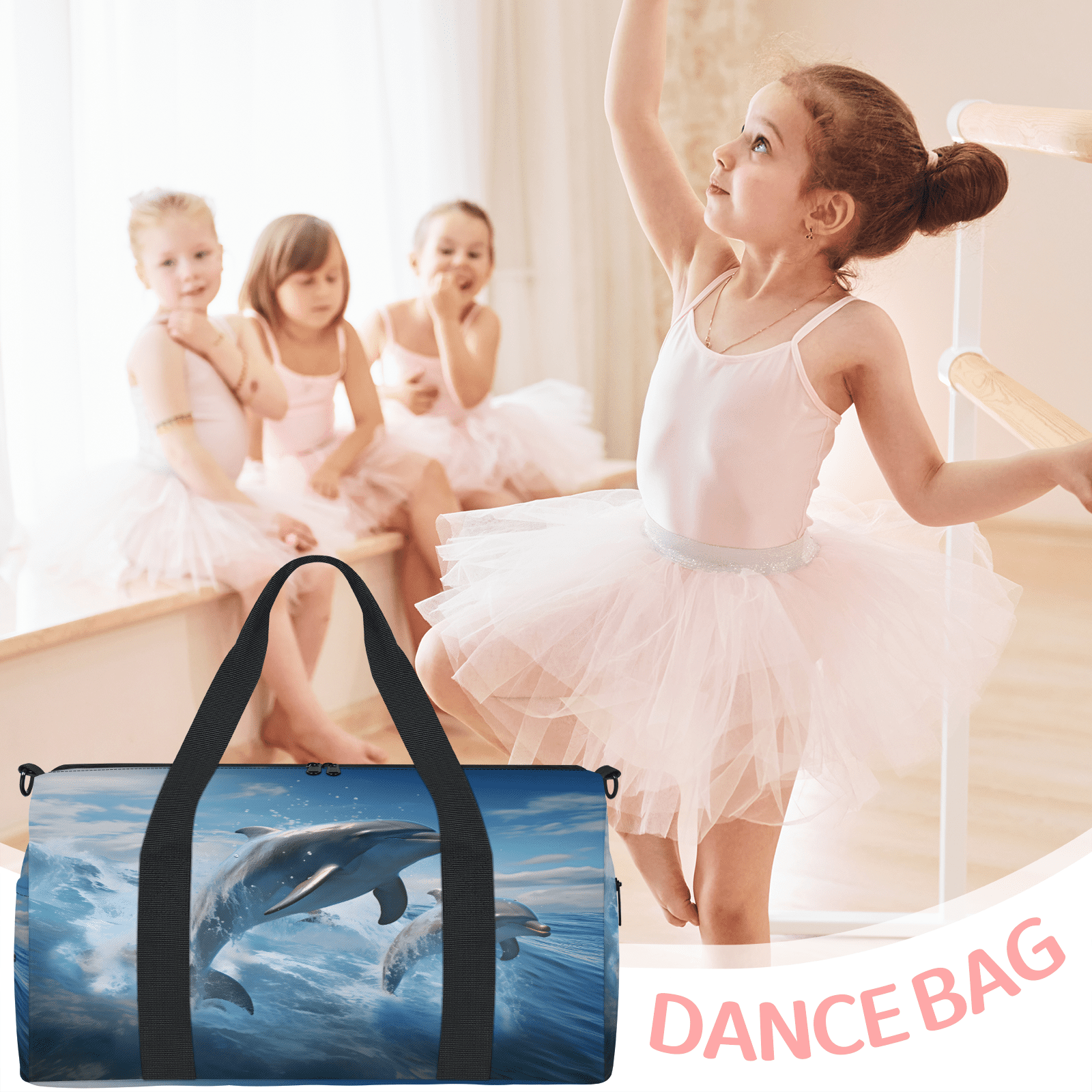 Herdesigns Ocean Dolphin Gym Bag for Women, Duffle Bag for Travel Sport, Lightweight Waterproof Carry on Weekender Overnight Dance Yoga Workout Bags