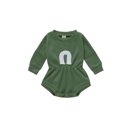 

ZIYIXIN Newborn Baby Girl Rainbow Sweatshirt Long Sleeve Romper Waffle Knit Sweater Bodyusuit Fall Clothes Army Green 6-9 Months