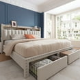thumbnail image 6 of Romorgniz Queen Bed Frame with 2 Storage Drawers and 2-Tier Storage Shelf Upholstered Bed Frame with Headboard Noise-Free No Box Spring Needed,Beige, 6 of 8