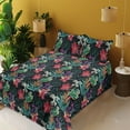 thumbnail image 2 of Ambesonne Tropical Fitted & Flat Sheet with Shams 4 Pcs Set, Exotic Watercolor Flowers, King, Pale Fuchsia Sea Green, 2 of 5