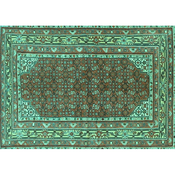 Ahgly Company Machine Washable Indoor Rectangle Persian Turquoise Blue Traditional Area Rugs, 2' x 4'