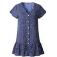thumbnail image 2 of NGMQ Summer V-neck Women Print Casual Buttons Dress, 2 of 4