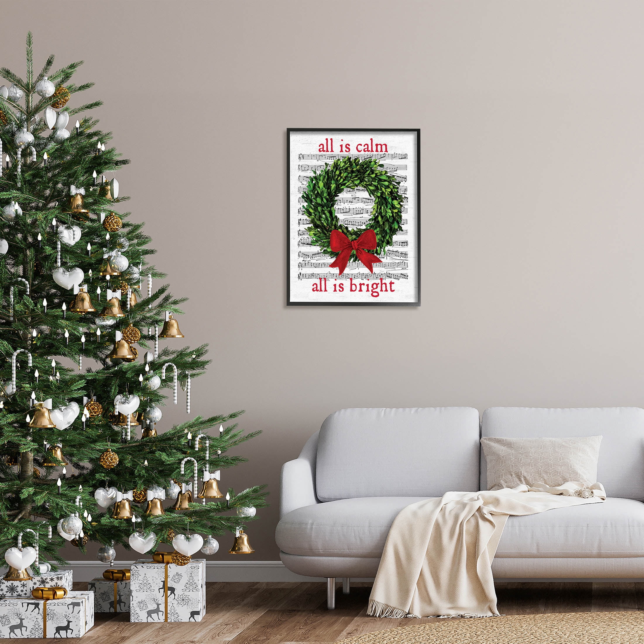 Stupell Industries All Is Calm Christmas Song Graphic Art Black Framed Art Print Wall Art, Design by Lettered and Lined