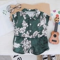 thumbnail image 3 of TOWED22 Toddler Baby Boy Summer Outfit Sailboat Embroidery Short Sleeve T Shirt Striped Shorts Set Infant Beach Clothes(Dark Green,3-4 Y), 3 of 3