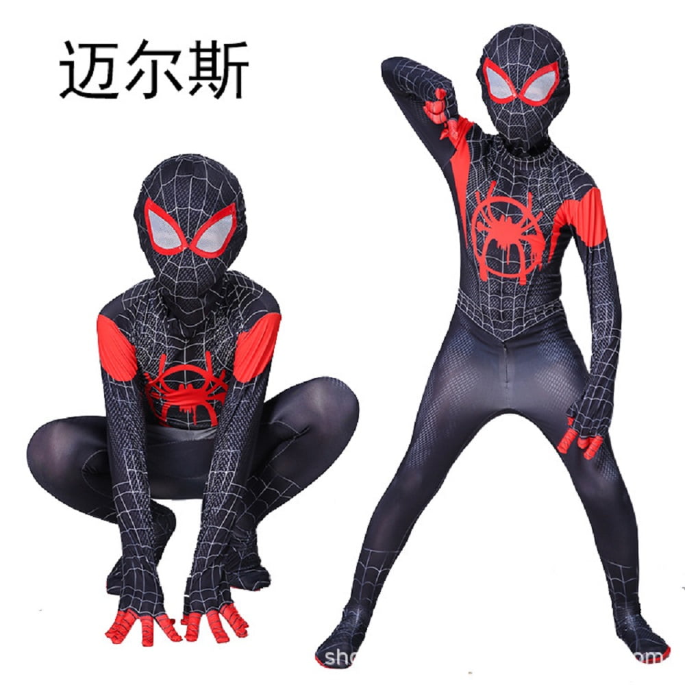 Boys Superhero Spider Costume, Unisex Adults Kids Lycra Spandex Zentai  Miles Morales Peter Park Jumpsuit Bodysuit Halloween Costume Child-L120~130  cm 