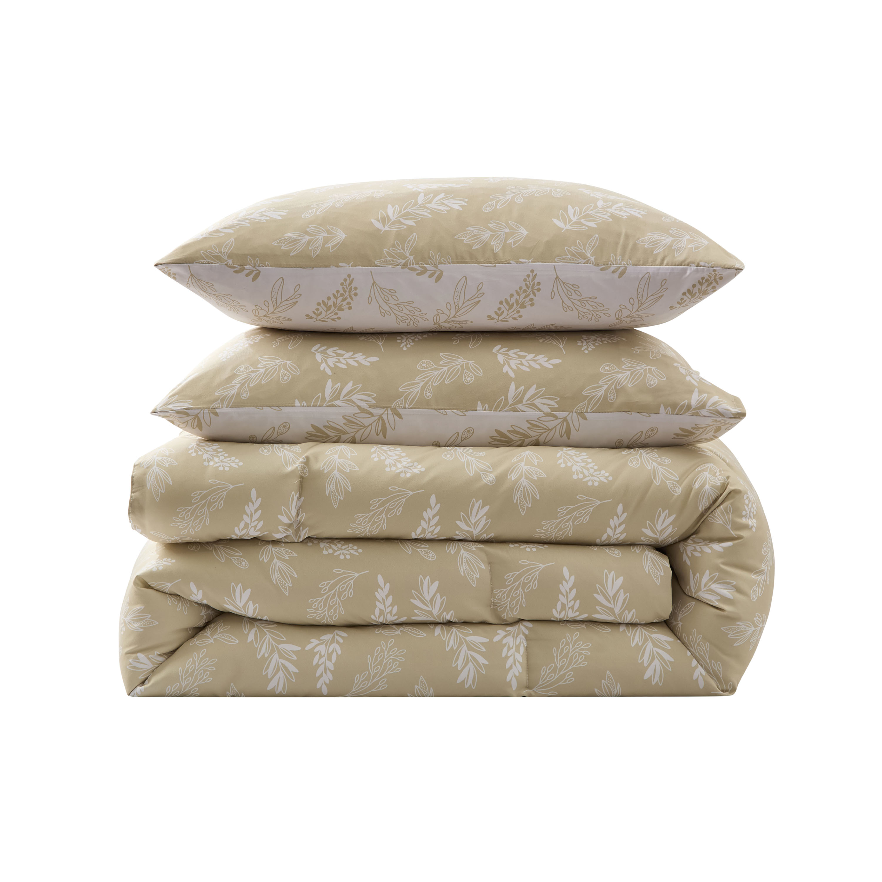 LammaLoe Full Size Comforter Sets, 3 Piece Botanical Bed in a Bag, Reversible Bedding Comforter Set with Sheets, Modern Bed Set, Oatmeal/Offwhite