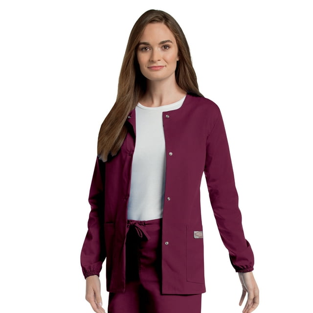 Landau Scrub Zone Women's Relaxed Fit Snap-Front Scrub Jacket, Durable, Jewel Neck, Elastic Cuff