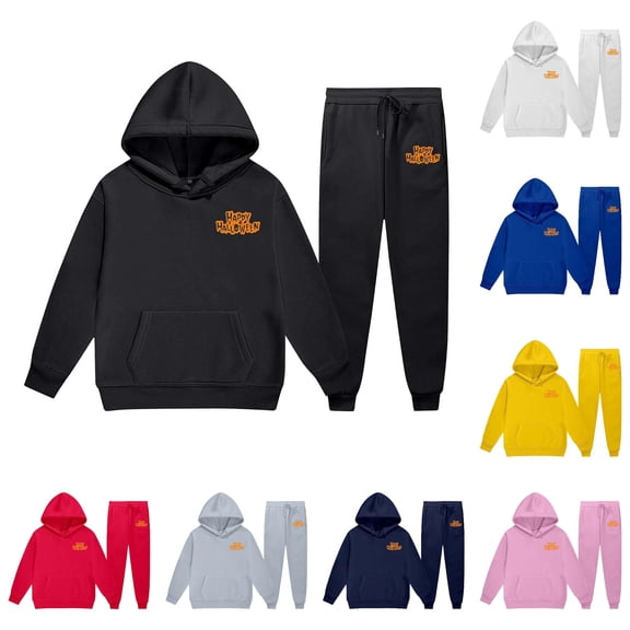 Zylarhe Kids Print Hoodie Toddler Boys Girls Sweatshirt Outfit Casual Two Piece Set Black 3-4 Years