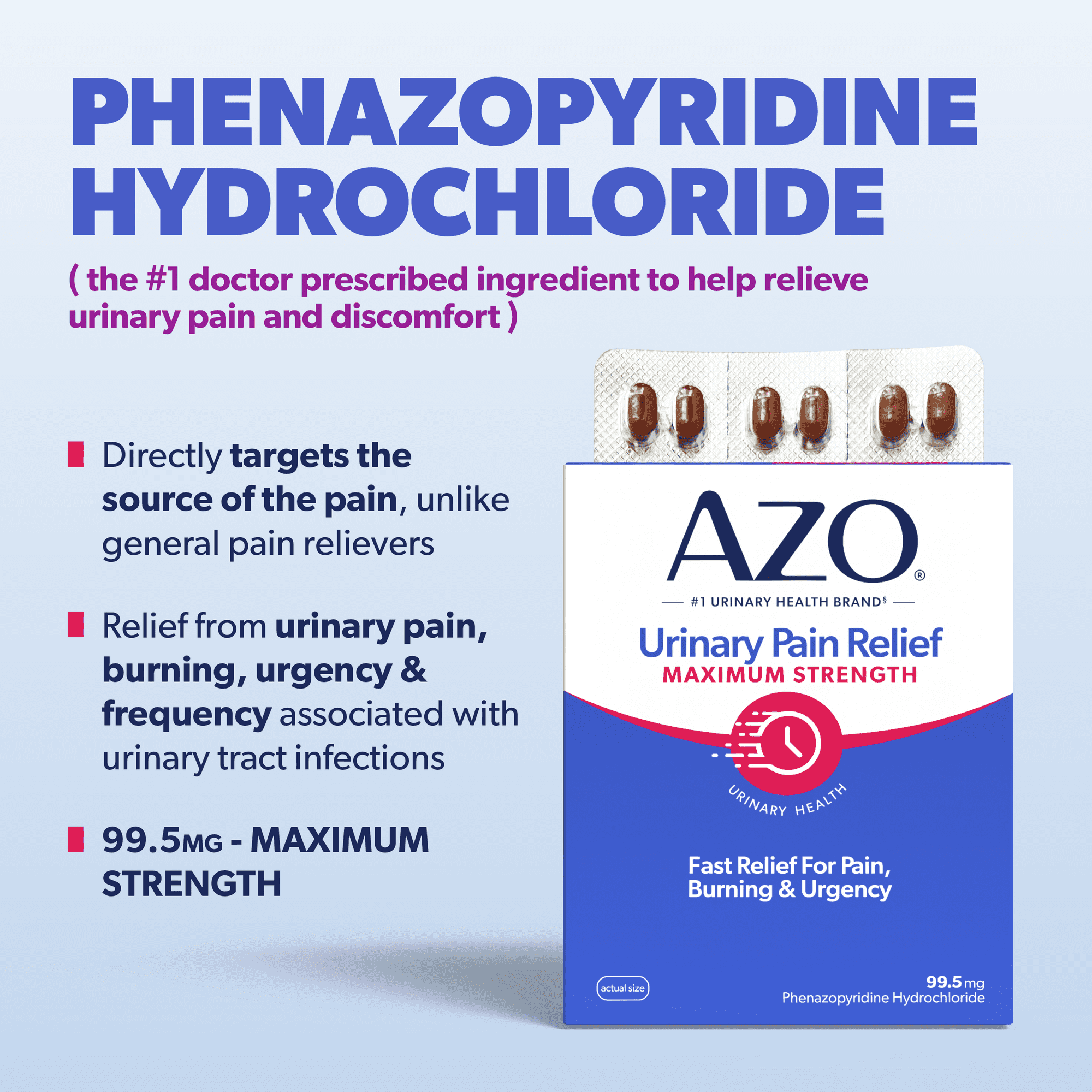 AZO Urinary Pain Relief Maximum Strength Tablets, HSA/FSA Eligible, Fast Relief, 24 Count