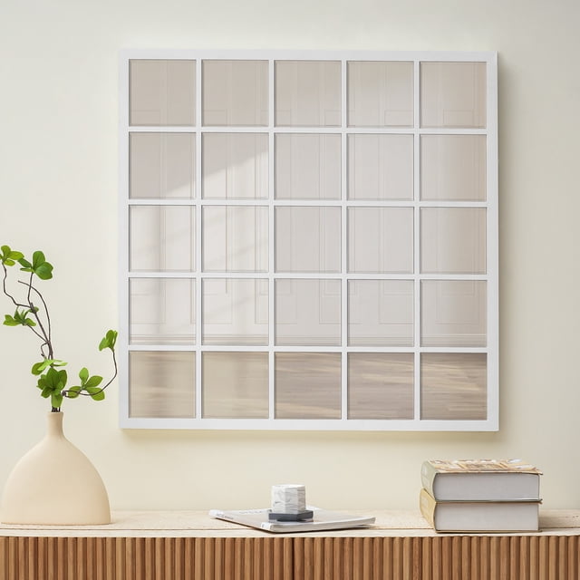 SHYFOY Glass Window Pane Inspired Room Wall Mirror Industrial Square Decorative Mirror for Home Decor