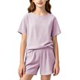 thumbnail image 2 of Babcutegg Girls Two-Piece Loungewear Set – Soft Short Sleeve Round Neck T-Shirt and Matching Casual Shorts for Spring Summer Comfort Purple Size 17-18, 2 of 9