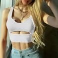 thumbnail image 4 of Playeras,Blusas y Tops,Ropa para Mujer Correr camisetas sin mangas para las mujeres Top sin mangas para mujer U Veck, sexy, único, ajustado, recortado, sin mangas (White, M), 4 of 7