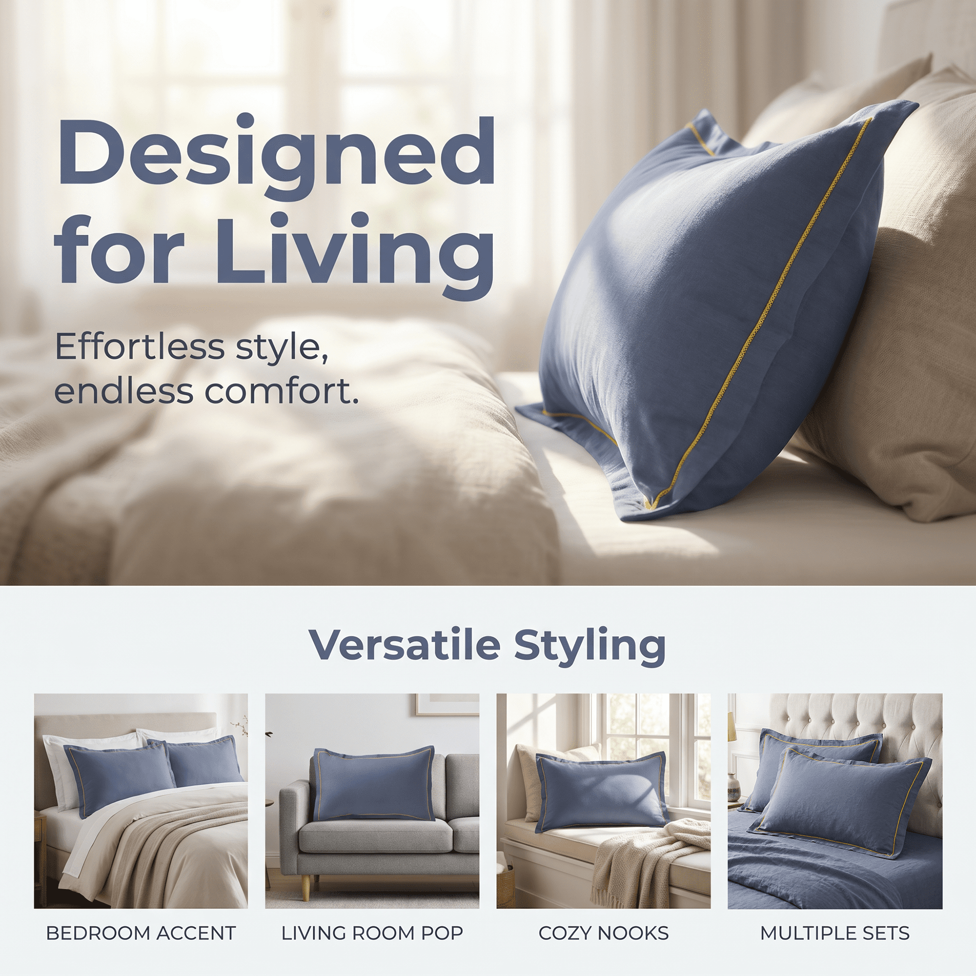 Unique Bargains 2Pcs Smooth Wrinkle Resistant Cotton Pillowcase Queen Navy Blue