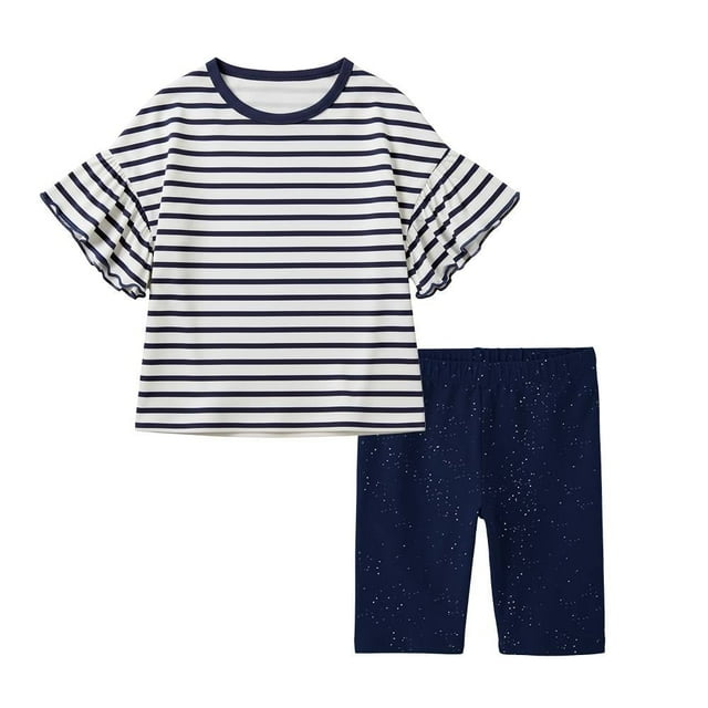 Conjunto short George para Niña, Conjunto Biker con Glitter Marino Talla 12