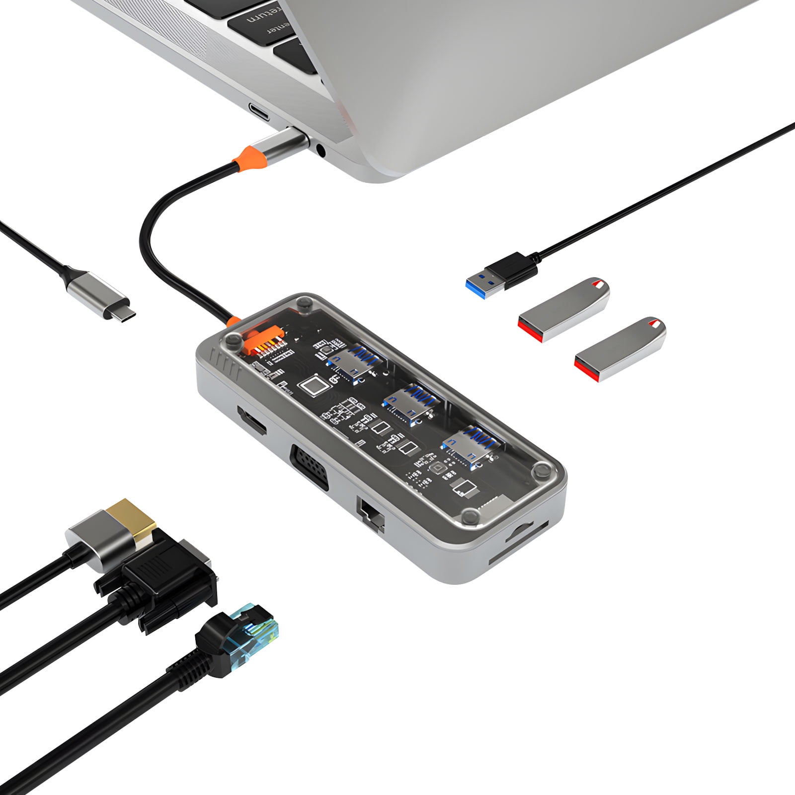 USB C to HDTV Adapter 10 Port Expansion Dock With RJ45 Ethernet VGA 3.5mm USB3.0 Data Transfer Memory Card Reader 100W