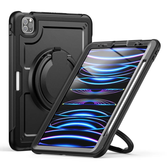 FJLBDE Case for iPad Pro 11 Inch 2022/2021/2020/2018 iPad 11 4th/3rd/2nd/1st Gen with 360 Rotating Stand, Shoulder Strap, Heavy Duty Shockproof Cover, Black