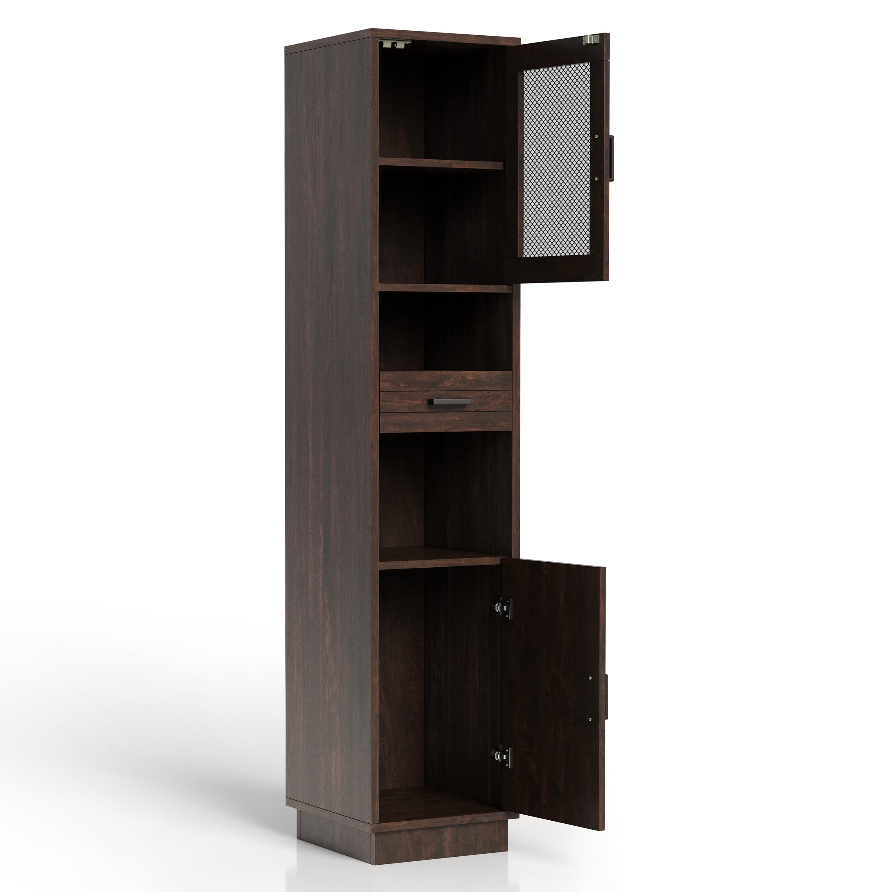 Furniture of America Mecka Tower Cabinet with 2 Doors, Vintage Walnut