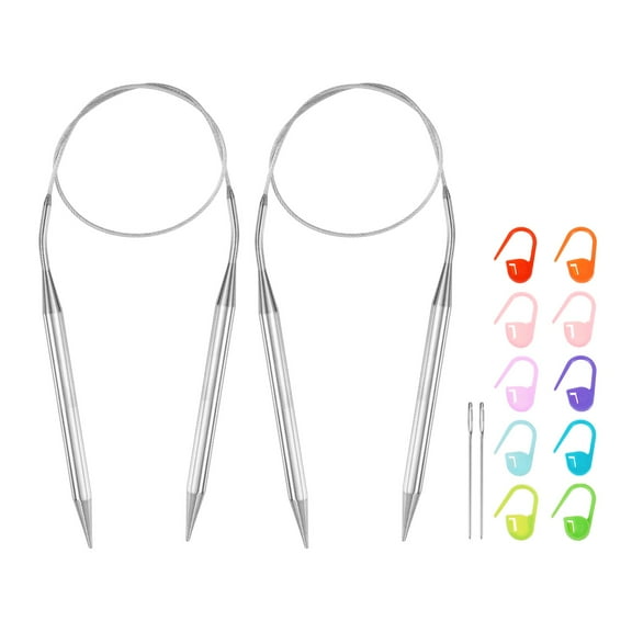 Uxcell 2pcs Knitting Needles Size US 11(8mm) Circular Needle 24 Inch(60cm) Round Metal Stainless Steel Needle with Needle for Handmade Projects DIY Knitting