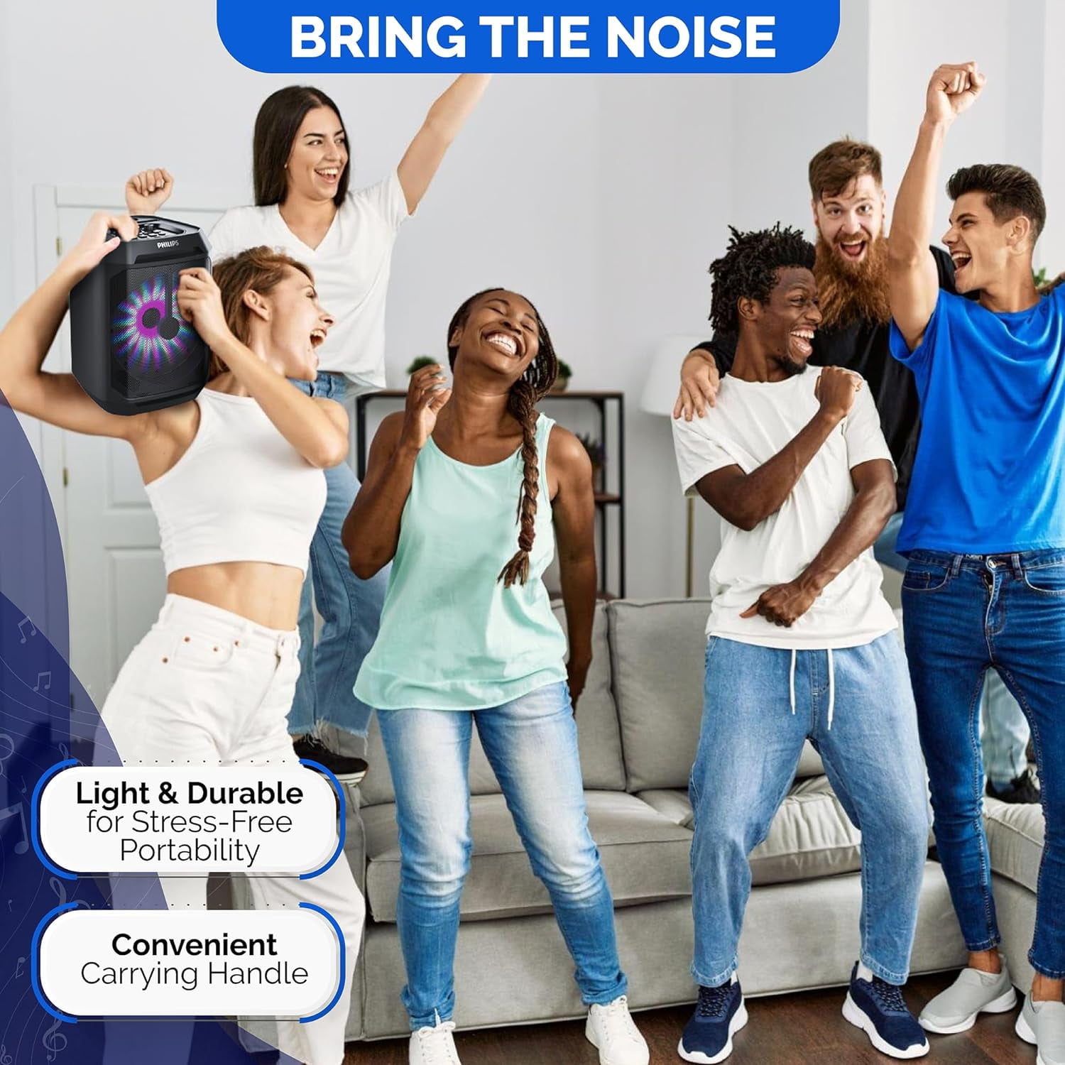 PHILIPS Bluetooth Party Speaker with Stereo Music Sound System, Lights, and Mic Input  (图5)