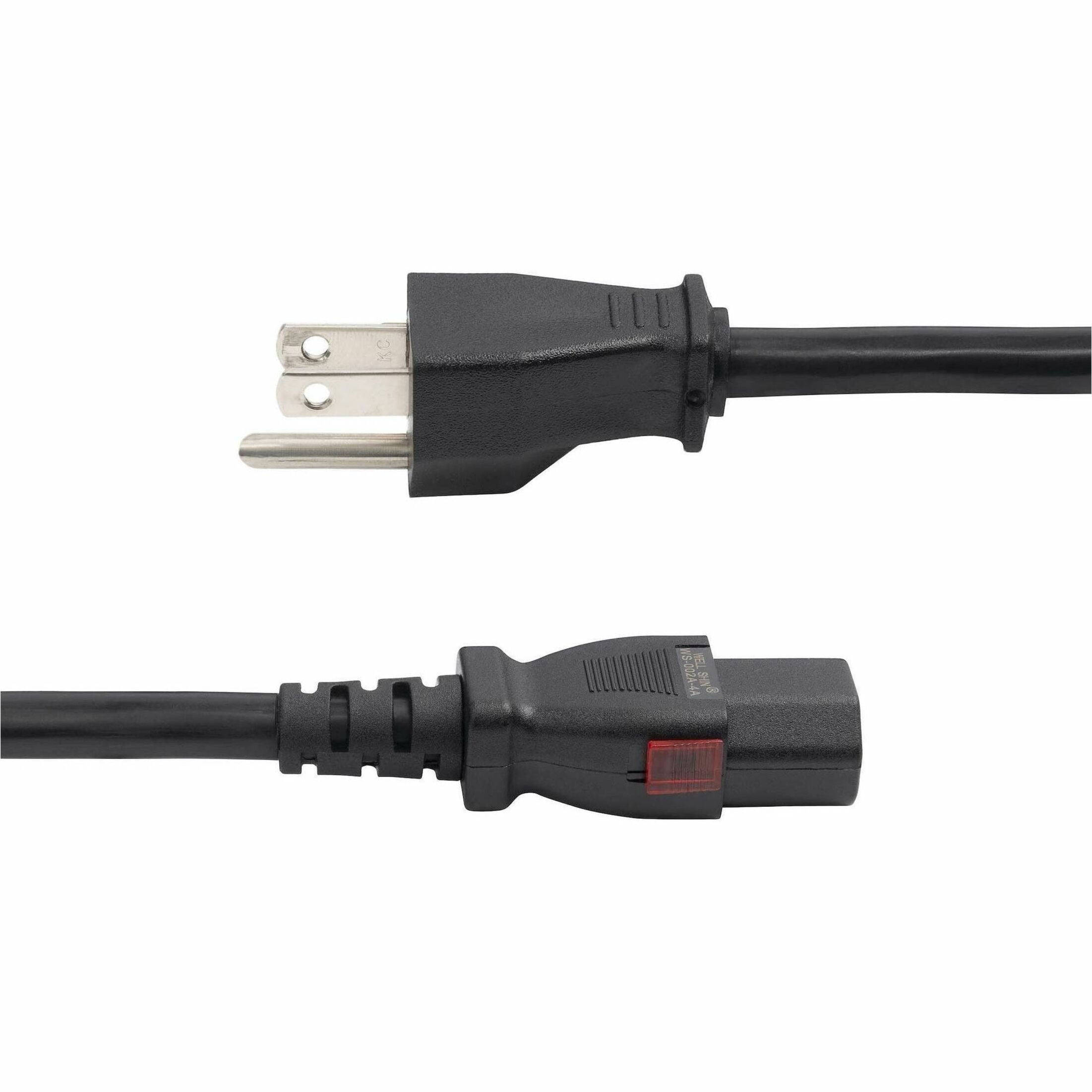 StarTech 12ft 3.6m Heavy Duty Power Cord NEMA 5-15P to Locking C13 AC Power Cable 15A 125V 14AWG UL Listed TAA