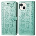 thumbnail image 2 of Wallet Case for iPhone 15 Plus, Lovely Cute Animal Embossed Pattern Cartoon PU Leather Flip Cover with Card Slots Cash Holder Kickstand Magnetic Clasp Shockproof Case, Green, 2 of 6
