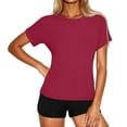 thumbnail image 2 of Otntypg Womens Fashion Tops Cute Summer Short Sleeve Basic Solid Color Athletic Crewneck T-Shirts Loose Fit Casual Workout Tees Shirt Hot Pink S, 2 of 10