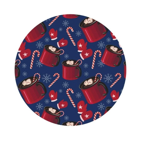 

Pofeuu Hot Cocoa Snowflake Mittens Print Leather Coasters Set of 6 Round Cups Mugs Mat Pad for Home Kitchen Heat Resistant Drink Coasters Round Shape