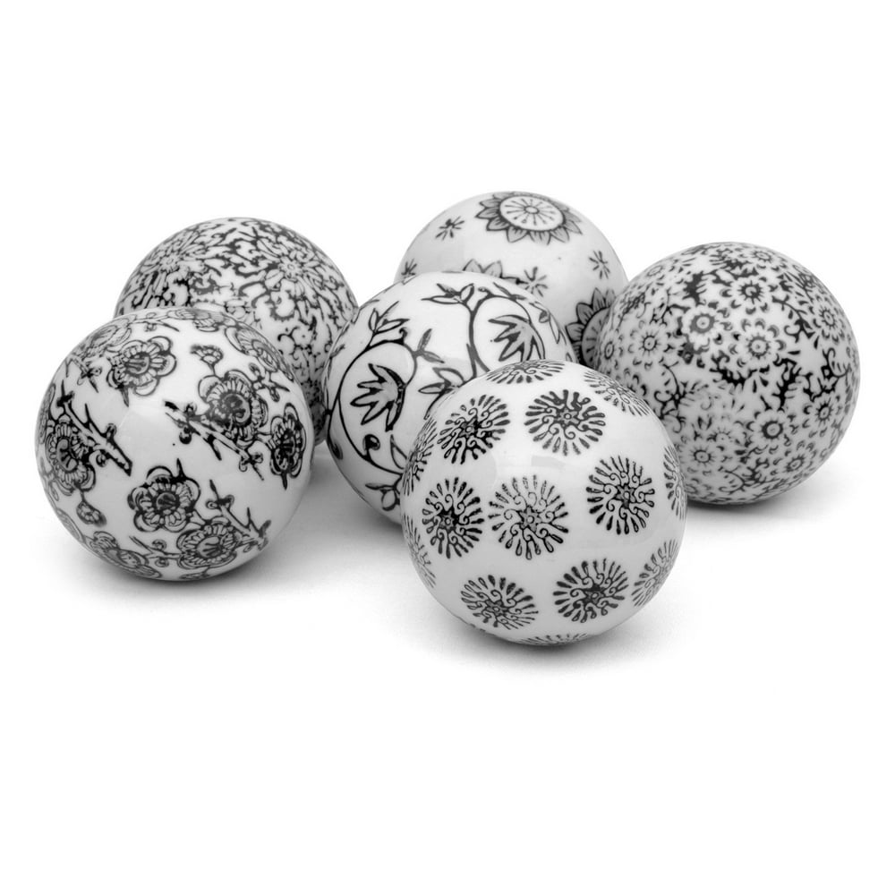 Oriental Furniture 3" Black & White Decorative Porcelain Ball Set