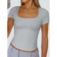thumbnail image 5 of Gynyvoja Women'S Short Sleeve Tshirts Square Neck Cute Crop Tops Spring Summer Basic Tees Workout Going Out Light Flower Gray L, 5 of 9