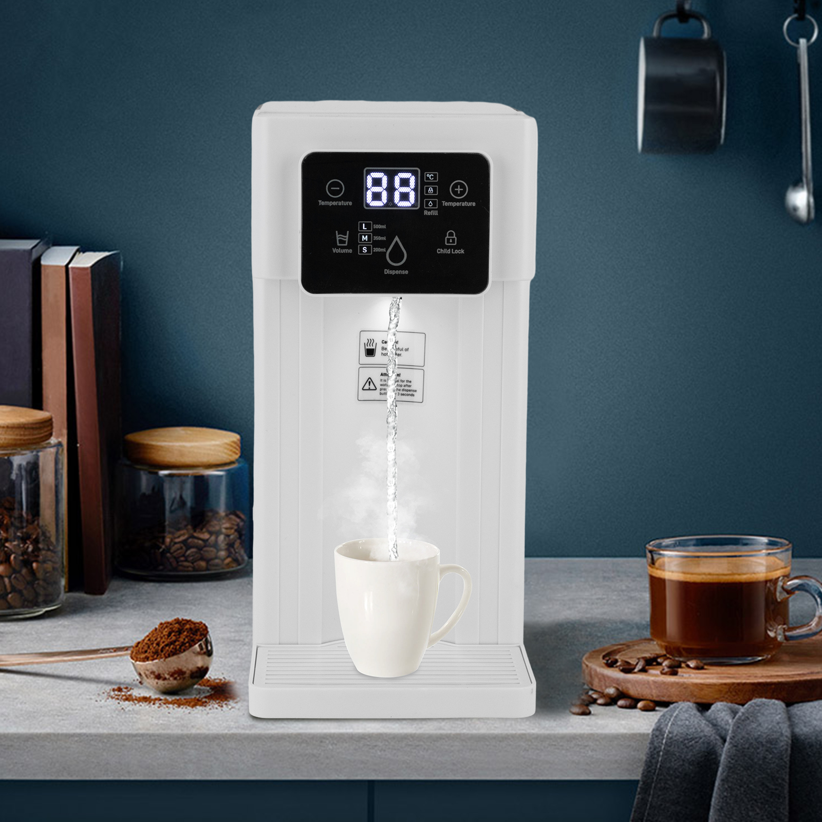 Instant Hot Water Dispenser, 1500W Rapid Heating, 0.79 Gallon Capacity, 3 Temperature Settings with Safety Lock, Compact 9.05x11.22in for Office