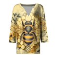 thumbnail image 4 of SOOMLON 3/4 Sleeve Tops for Women Plus Size Tunic Cotton Bee Festival Tops Casual V Neck Shirts Funny Honey Bee Print T Shirts 2025 Trendy Spring Summer Ladies Tops Loose Fit Outfits Pullover 4XL, 4 of 5