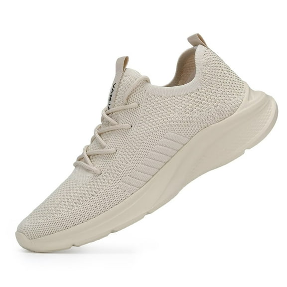 VAMJAM Men's Running Shoes Fashion Sneakers - Lightweight Breathable Flying Knitting Lace Up Mesh Walking Shoes Workout Casual Sports Shoes Off White Size 7