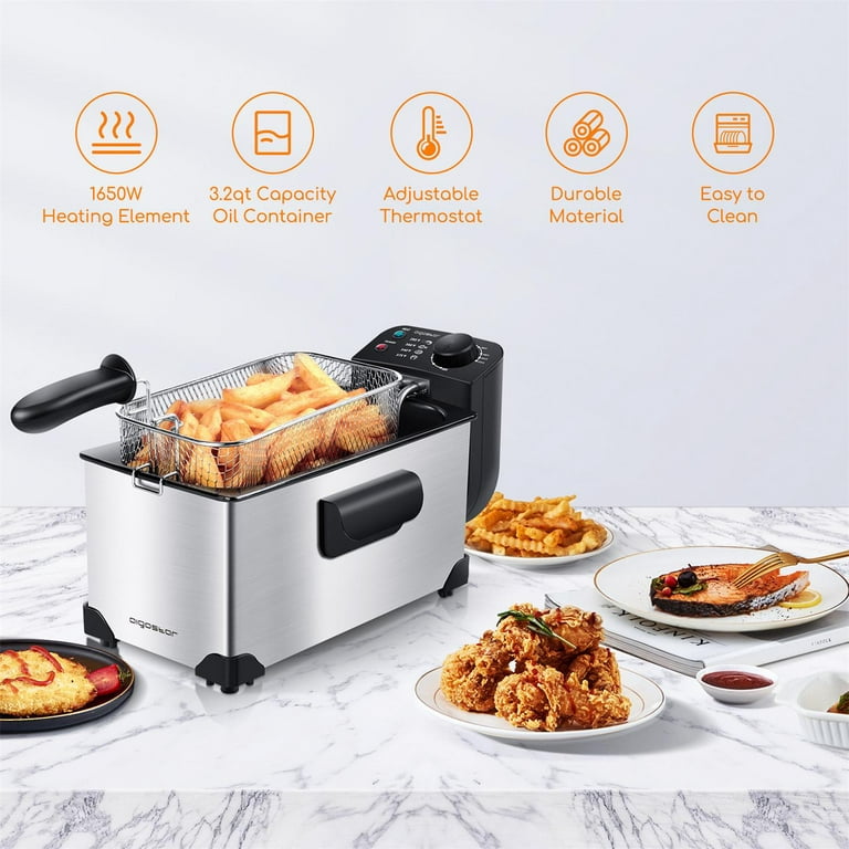 ARLIME Deep Fryer with Basket, 3.2 Qt/3L Electric Fryer with Adjustable  Temperature & Timer, Removable Oil-Container & Lid w/View Window, Stainless