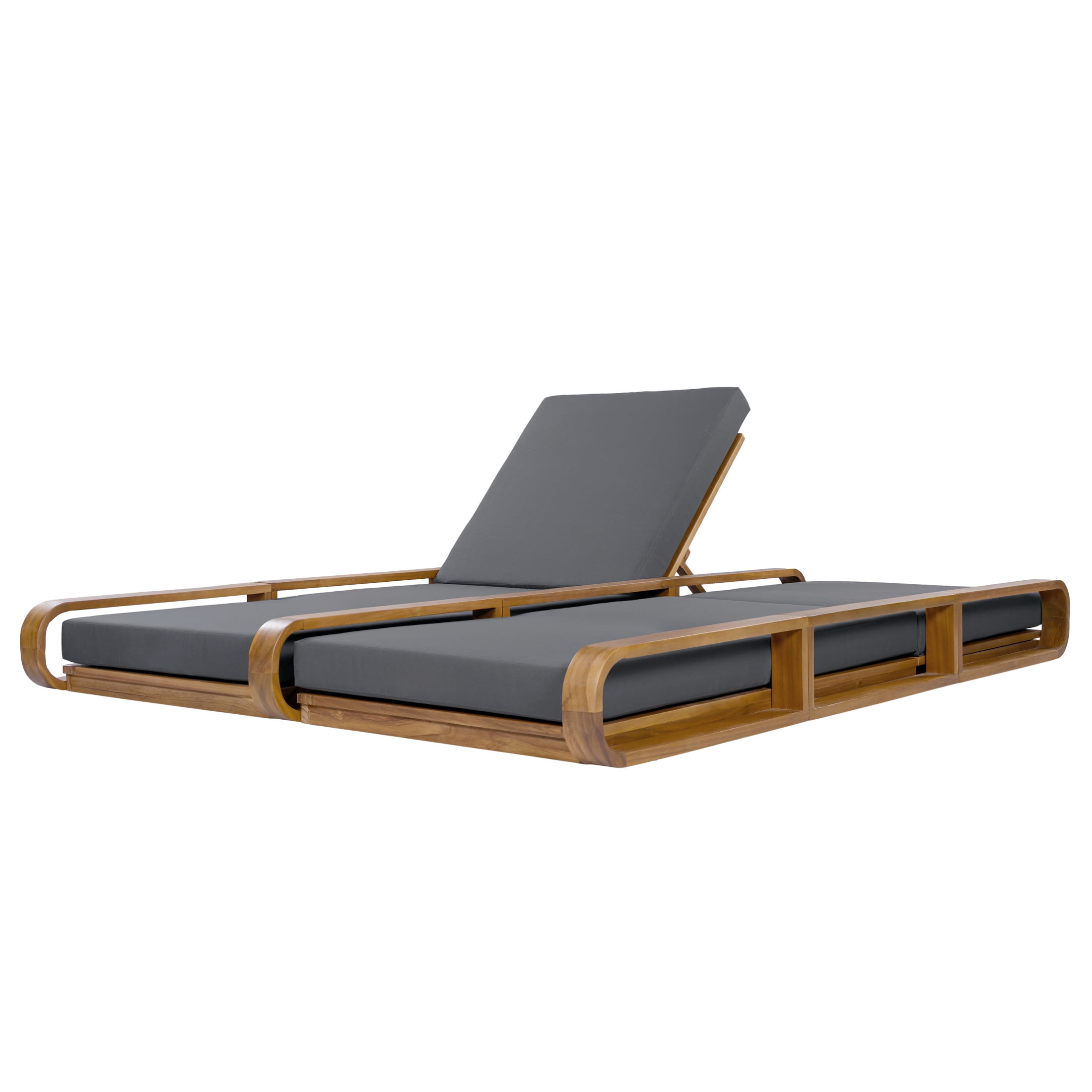 Christopher Knight Home 79" Outdoor Double Chaise Lounge Set with Dark Gray Cushions, Teak